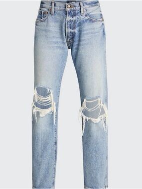 KHAITE 'Kyle' Relaxed Low Rise Denim Jeans sz 30  Blue Distressed Straight-Leg‎